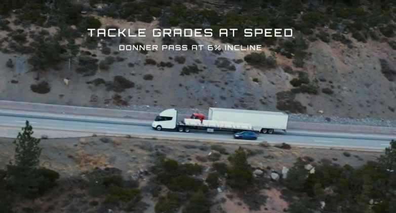 رونمایی از کامیون جدید تسلا؛ Tesla Semi 2 خودرو Tesla Semi در سر بالایی