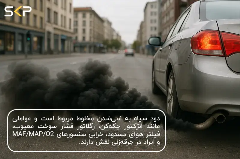 دلایل دود کردن خودرو چیست؟ 3 رنگ مختلف دود نشانه چیست؟ 4 دلیل دود سیاه خودرو؛ مخلوط غنی و سوخت نسوخته