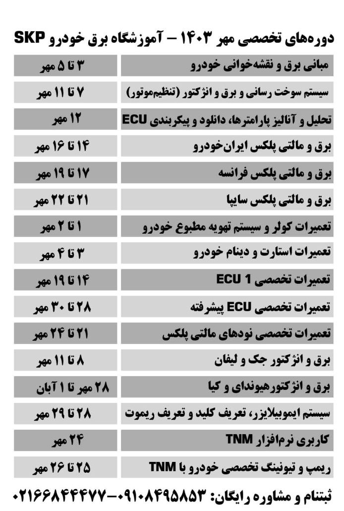 برنامه آموزشی آکادمی ثمین خودرو در مهرماه