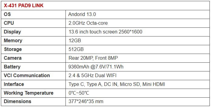 دیاگ لانچ Launch X 431 PAD 9 IX LINK|پد ۹ 1 مشخصات فنی دیاگ لانچ Launch X 431 PAD 9 IX LINK پد ۹